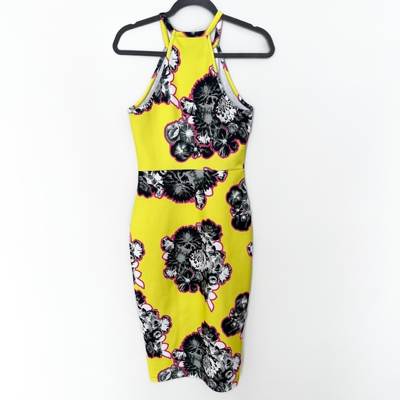 ASOS Lime Yellow Outline Floral Scuba Midi Bodycon Dress Stretch US6 - Picture 17 of 17